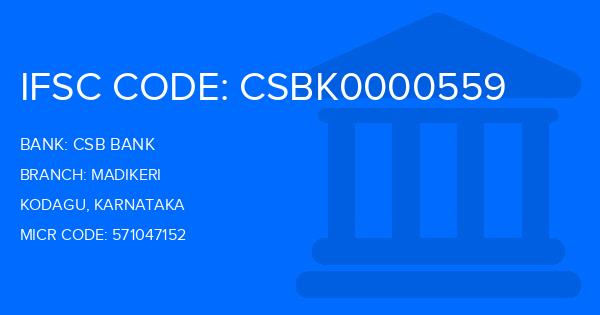 Csb Bank Madikeri Branch IFSC Code