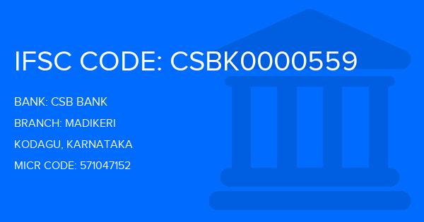 Csb Bank Madikeri Branch IFSC Code