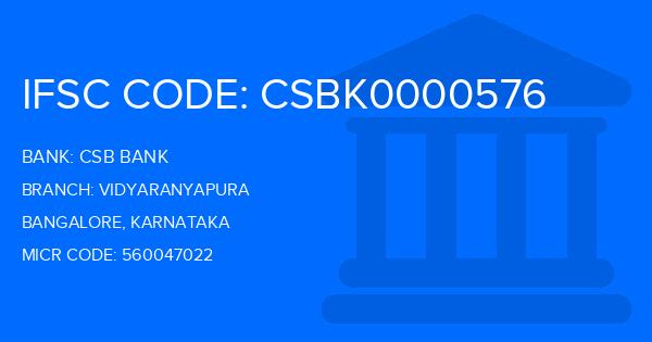Csb Bank Vidyaranyapura Branch IFSC Code