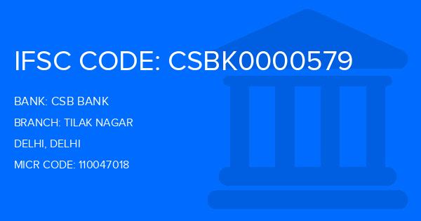 Csb Bank Tilak Nagar Branch IFSC Code