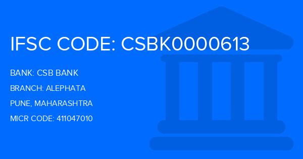 Csb Bank Alephata Branch IFSC Code