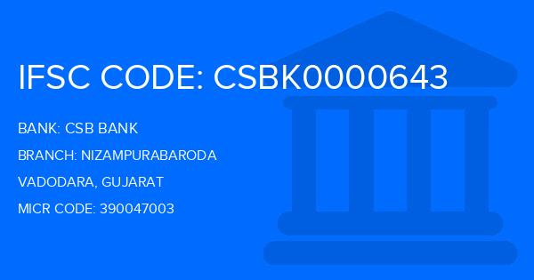 Csb Bank Nizampurabaroda Branch IFSC Code