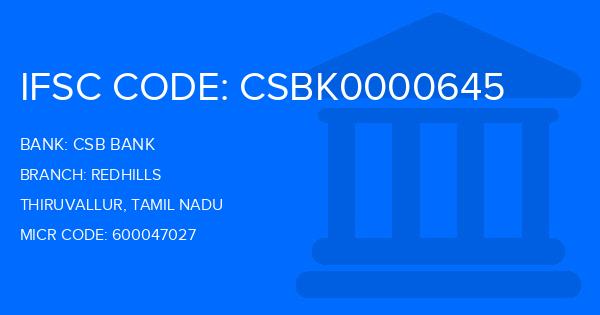 Csb Bank Redhills Branch IFSC Code