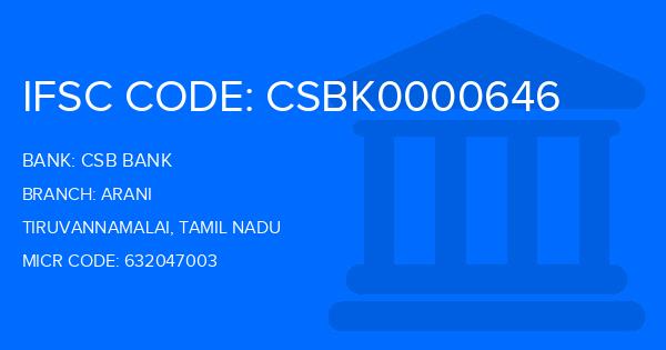 Csb Bank Arani Branch IFSC Code