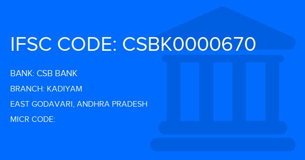 Csb Bank Kadiyam Branch IFSC Code