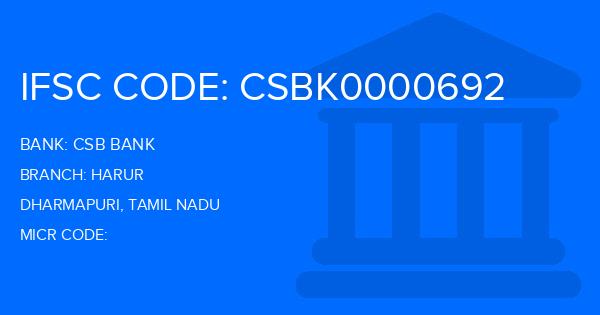 Csb Bank Harur Branch IFSC Code