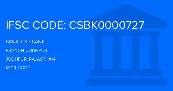 Csb Bank Jodhpur I Branch IFSC Code