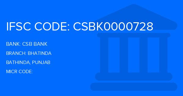 Csb Bank Bhatinda Branch IFSC Code