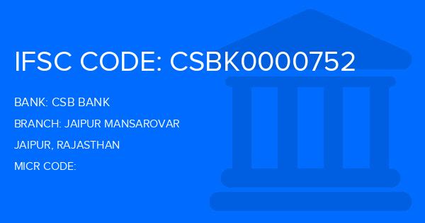 Csb Bank Jaipur Mansarovar Branch IFSC Code