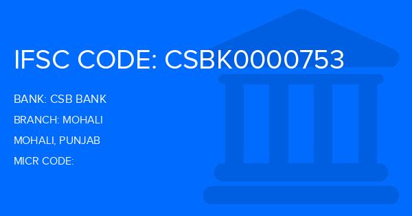 Csb Bank Mohali Branch IFSC Code