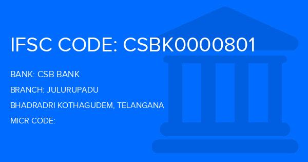 Csb Bank Julurupadu Branch IFSC Code