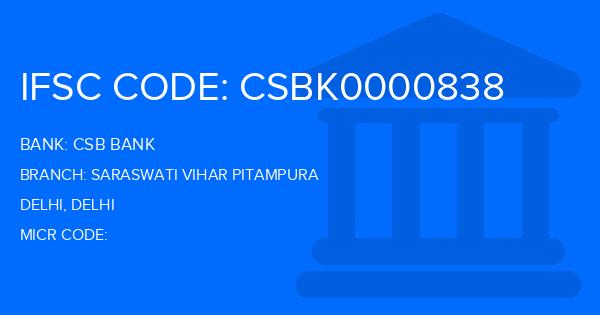 Csb Bank Saraswati Vihar Pitampura Branch IFSC Code
