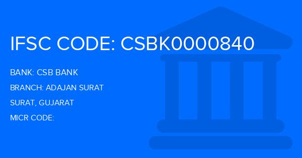Csb Bank Adajan Surat Branch IFSC Code