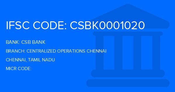 Csb Bank Centralized Operations Chennai Branch IFSC Code