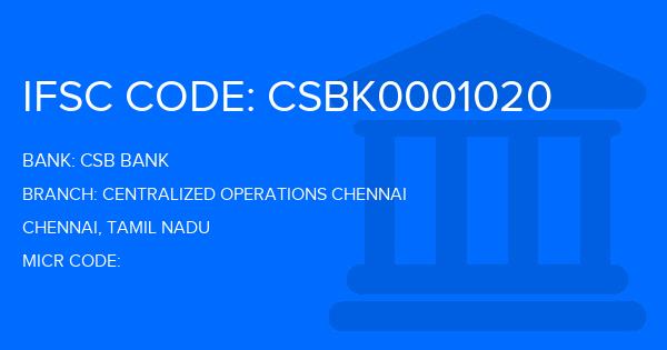 Csb Bank Centralized Operations Chennai Branch IFSC Code