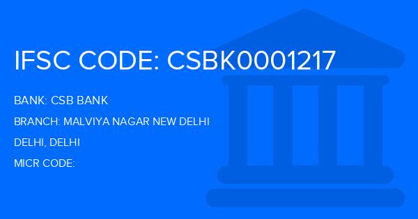 Csb Bank Malviya Nagar New Delhi Branch IFSC Code