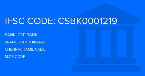 Csb Bank Aminjikarai Branch IFSC Code