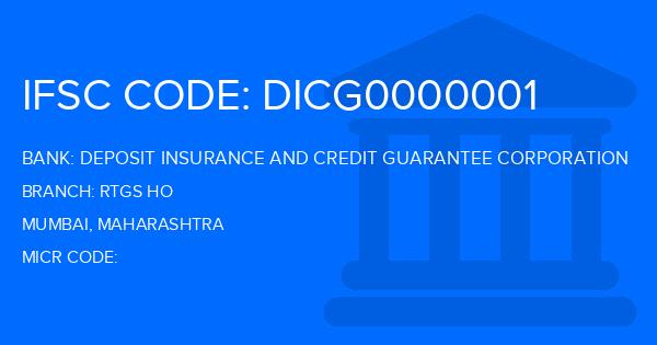 Deposit Insurance And Credit Guarantee Corporation Rtgs Ho Branch IFSC Code