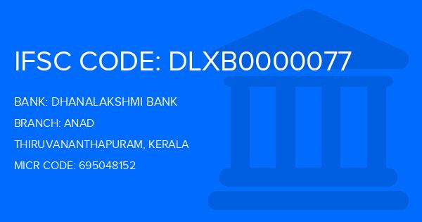 Dhanalakshmi Bank (DLB) Anad Branch IFSC Code