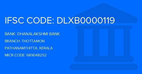 Dhanalakshmi Bank (DLB) Thottamon Branch IFSC Code