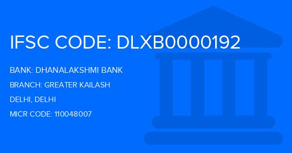 Dhanalakshmi Bank (DLB) Greater Kailash Branch IFSC Code