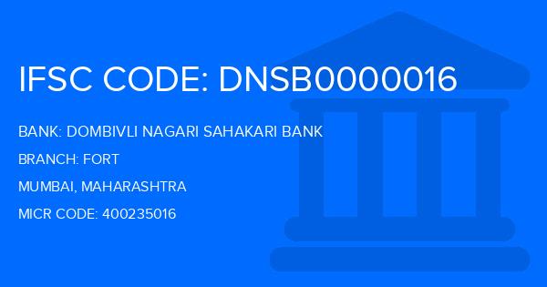 Dombivli Nagari Sahakari Bank Fort Branch IFSC Code