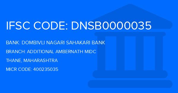 Dombivli Nagari Sahakari Bank Additional Ambernath Midc Branch IFSC Code