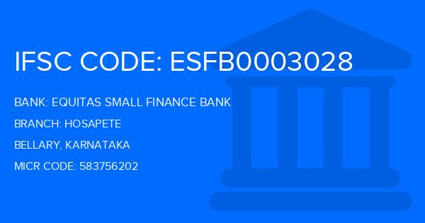 Equitas Small Finance Bank Hosapete Branch IFSC Code