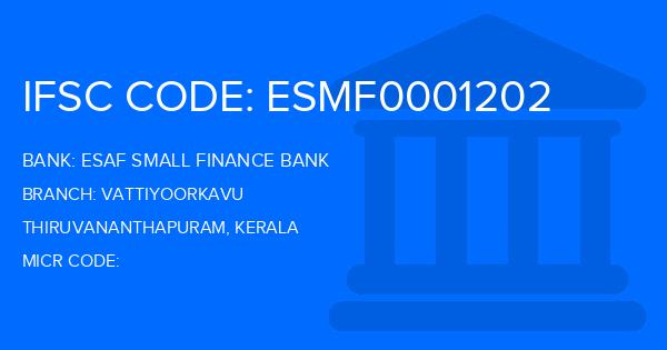 Esaf Small Finance Bank Vattiyoorkavu Branch IFSC Code