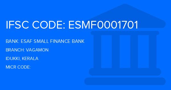 Esaf Small Finance Bank Vagamon Branch IFSC Code