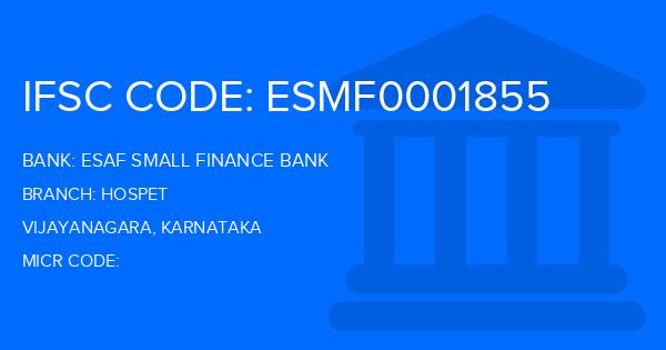Esaf Small Finance Bank Hospet Branch IFSC Code