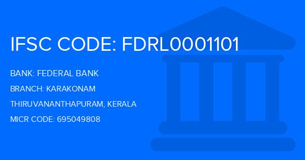 Federal Bank Karakonam Branch IFSC Code