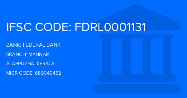 Federal Bank Mannar Branch IFSC Code