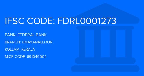 Federal Bank Umayanalloor Branch IFSC Code