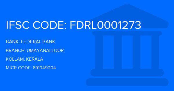 Federal Bank Umayanalloor Branch IFSC Code