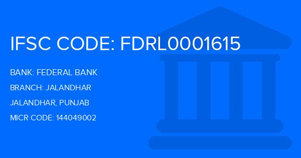 Federal Bank Jalandhar Branch IFSC Code