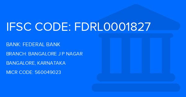 Federal Bank Bangalore J P Nagar Branch IFSC Code