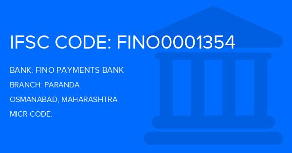 Fino Payments Bank Paranda Branch IFSC Code