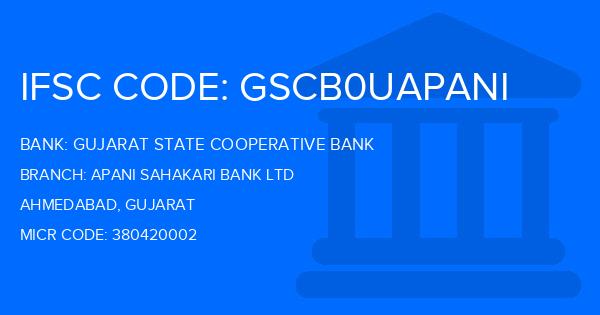 Gujarat State Cooperative Bank Apani Sahakari Bank Ltd Branch IFSC Code