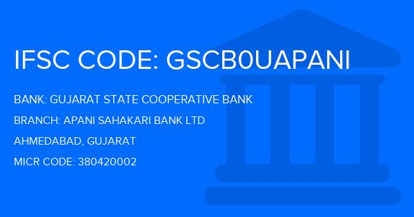 Gujarat State Cooperative Bank Apani Sahakari Bank Ltd Branch IFSC Code