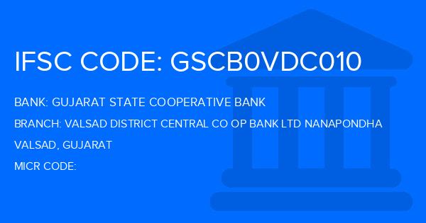 Gujarat State Cooperative Bank Valsad District Central Co Op Bank Ltd Nanapondha Branch IFSC Code