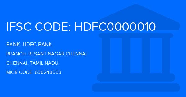 Hdfc Bank Besant Nagar Chennai Branch IFSC Code