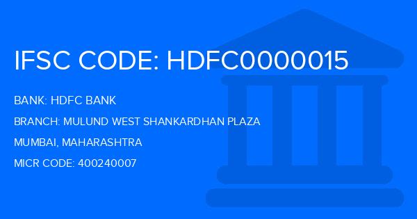 Hdfc Bank Mulund West Shankardhan Plaza Branch IFSC Code