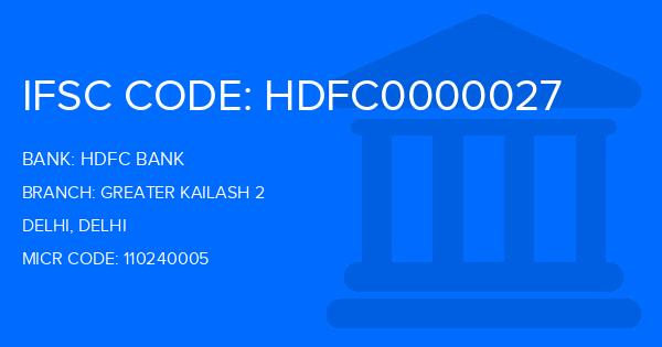 Hdfc Bank Greater Kailash 2 Branch IFSC Code