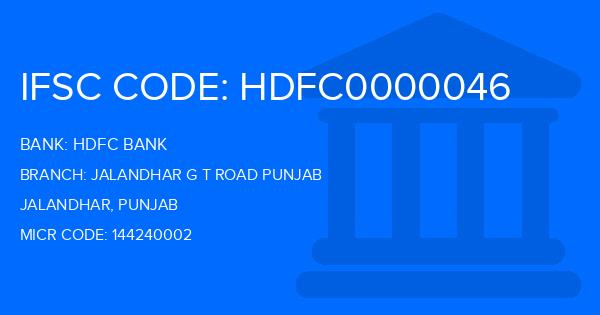 Hdfc Bank Jalandhar G T Road Punjab Branch IFSC Code