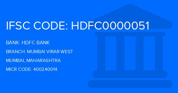 Hdfc Bank Mumbai Virar West Branch IFSC Code