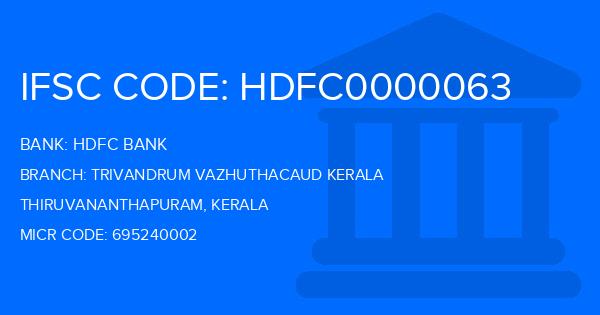 Hdfc Bank Trivandrum Vazhuthacaud Kerala Branch IFSC Code