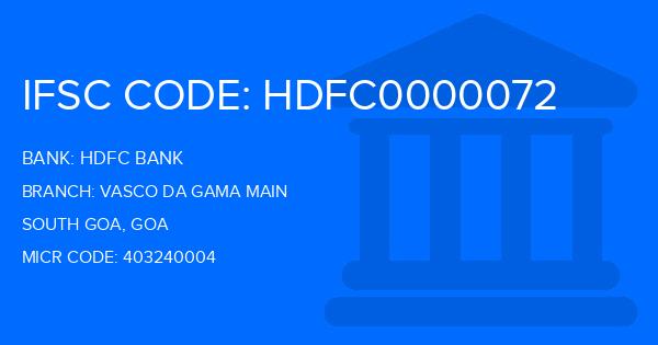 Hdfc Bank Vasco Da Gama Main Branch IFSC Code