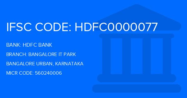Hdfc Bank Bangalore It Park Branch IFSC Code