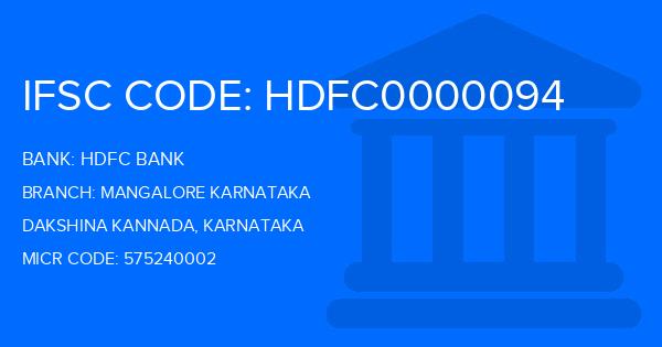 Hdfc Bank Mangalore Karnataka Branch IFSC Code